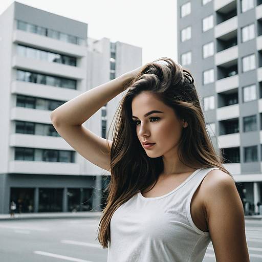 Young Woman Posing by Urban Buildings
