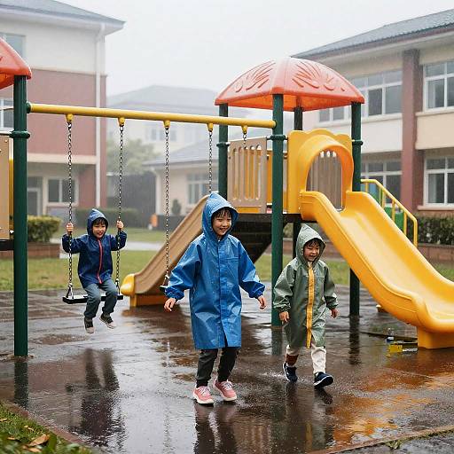Rainy School Day Playground Scene