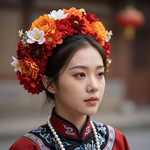 Selective Focus Woman with Floral Headdress