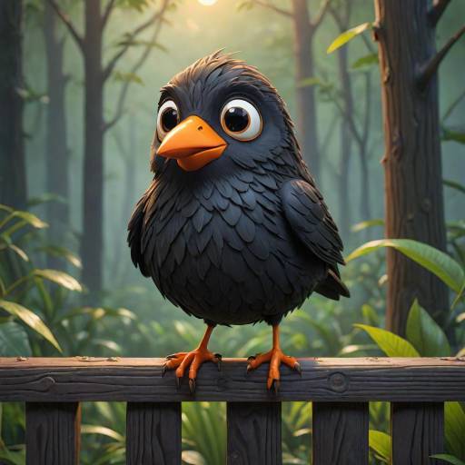 Charming 3D Cartoon Blackbird Scene