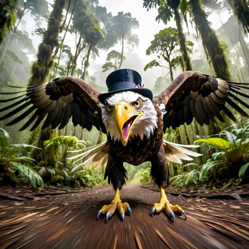 Eagle Wearing Top Hat in Forest
