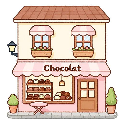 Whimsical Pastel Chocolate Shop Drawing