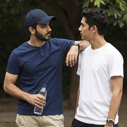 Two Boys Outdoors with Bottle and Watches