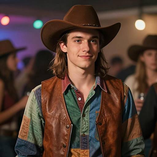 Young Man in Western Costume at Party