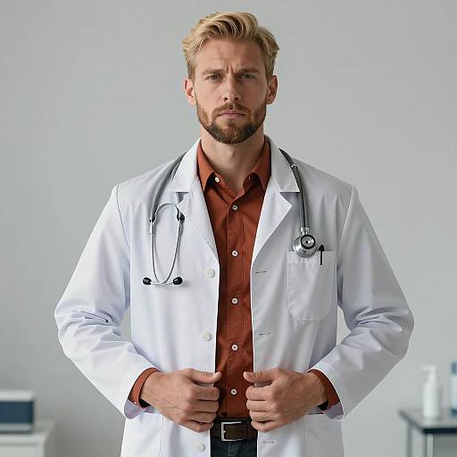 Male Doctor in White Coat with Stethoscope