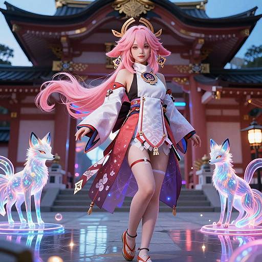 Yae Miko Neon Shrine Maiden