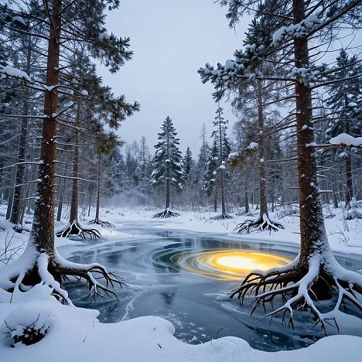 Upside-Down Trees in Snowy Tundra