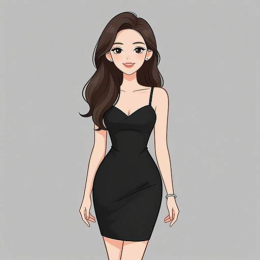 Chic Woman in Black Cocktail Dress