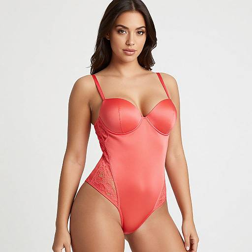 Vibrant Coral Satin Lingerie Bodysuit