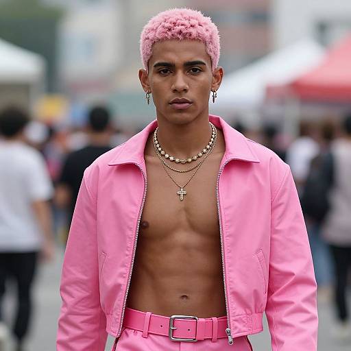 Male Pink Rave Costume Realistic Portrait