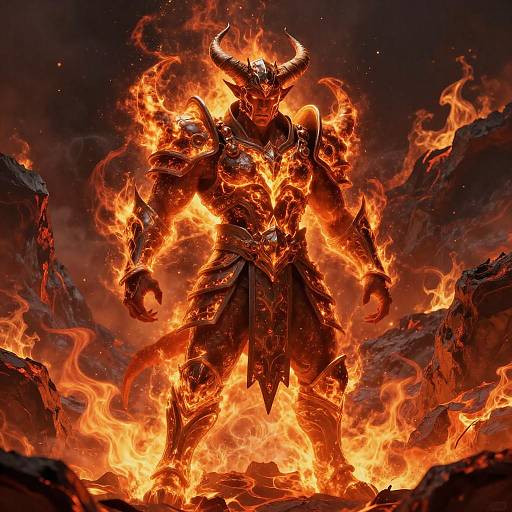 Fierce Demon Warrior in Fiery Inferno