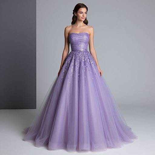 Elegant Woman in Lavender Prom Gown