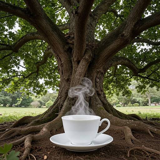 Steam Rising from Teacup by Ancient Tree