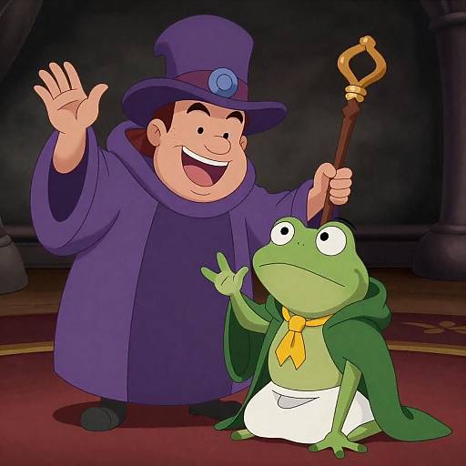 Whimsical Magician and Nervous Frog Duo