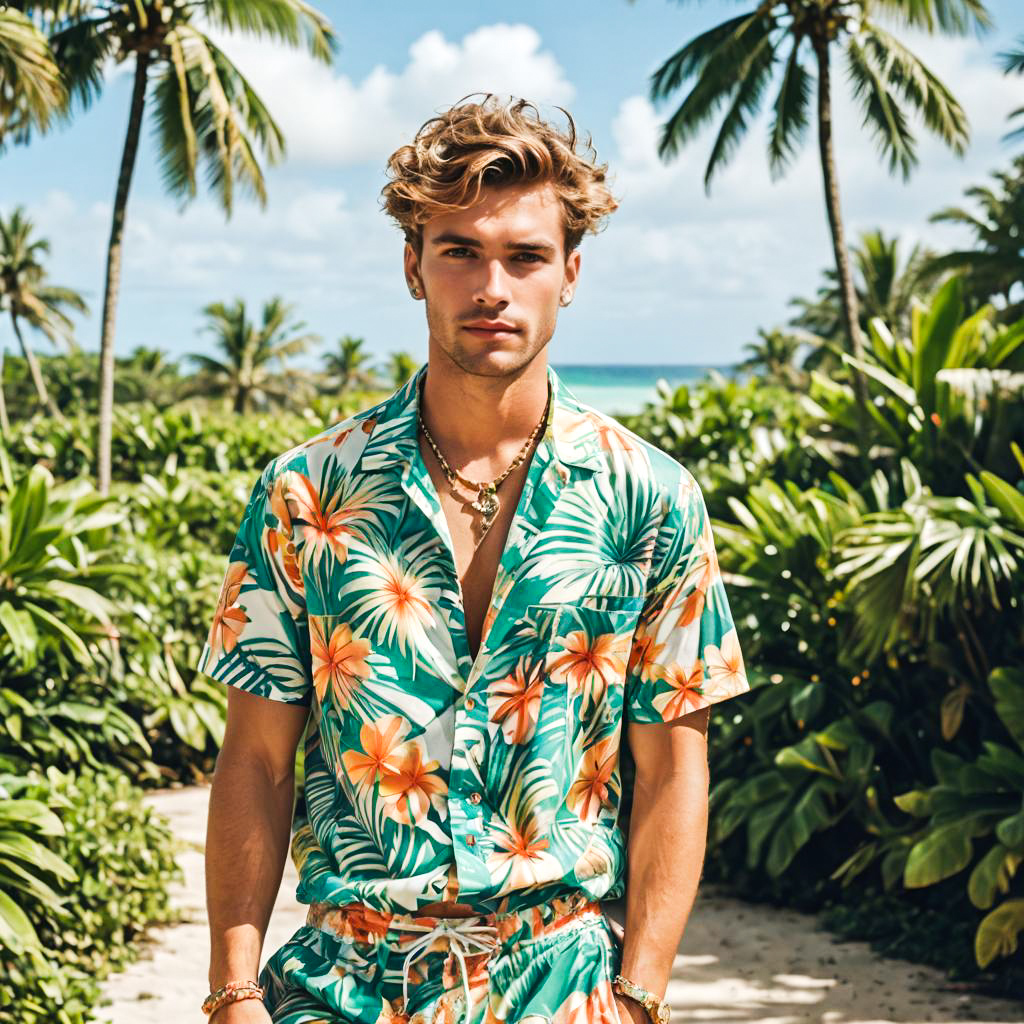 Playful Young Man in Tropical Vibes