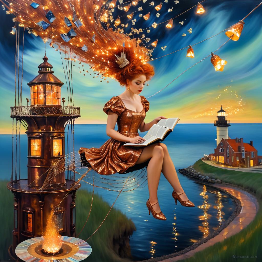 Surreal Copper-Haired Woman with Book