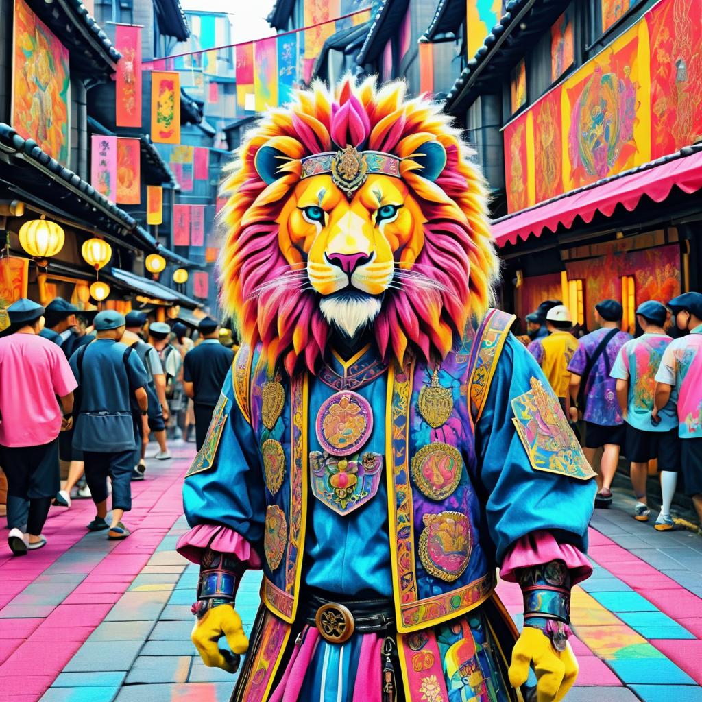 Vibrant Cyberpunk Lion in Pop Art Style