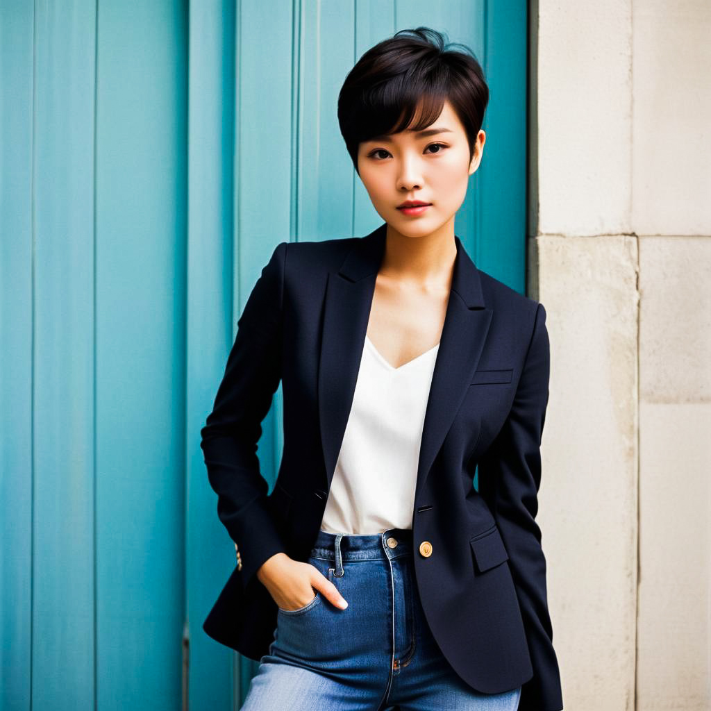 Chic East Asian Woman in Fashion Blazer