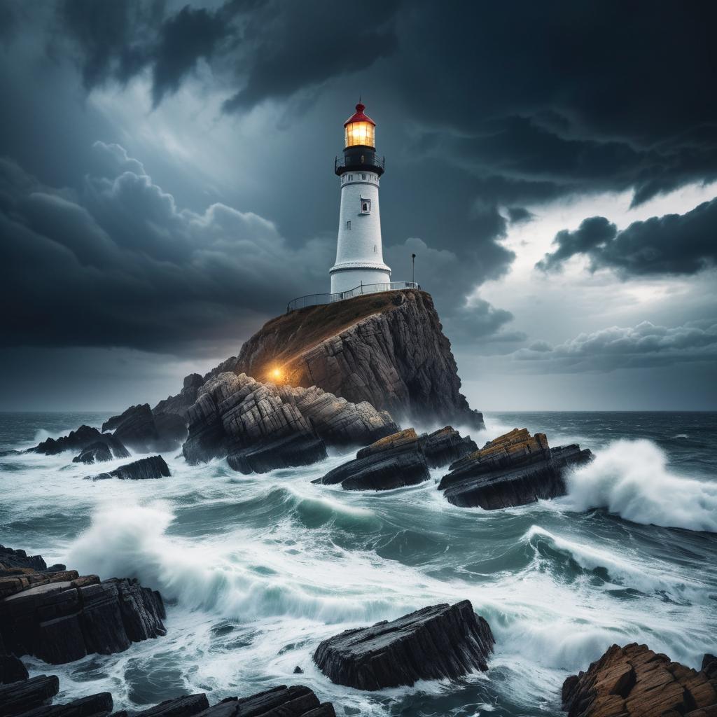 Mystical Lighthouse on Stormy Coast