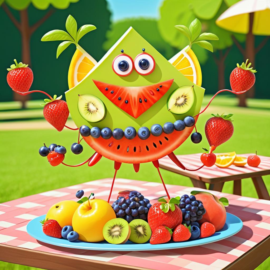 Whimsical Fruit Salad Character on Table