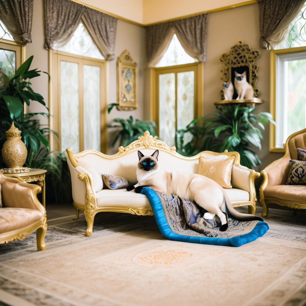 Regal Siamese Cat in Luxurious Daycare