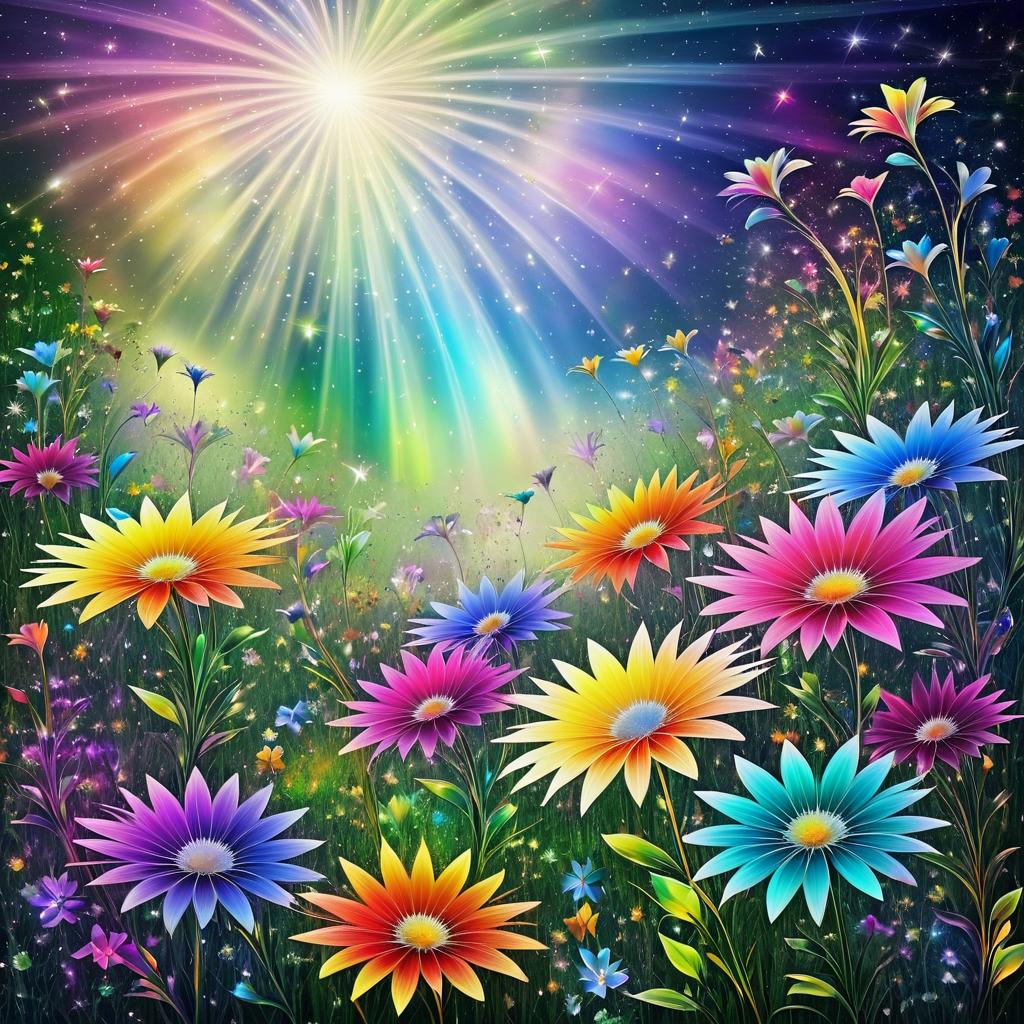 Whimsical Rainbow Fractal Wildflowers Art