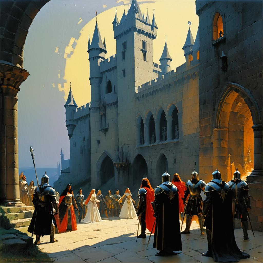 Dramatic Medieval Castle with Knights and Sorceress