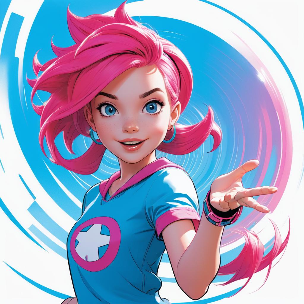 Joyful Young Girl in Comic Book Style