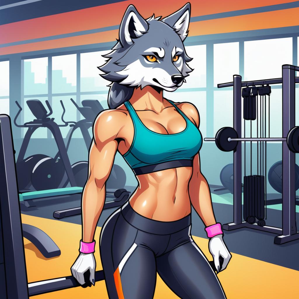 Vibrant Ecchi Wolf at the Gym