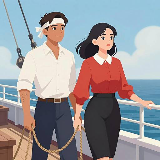 Adventurous Duo on Ship's Deck