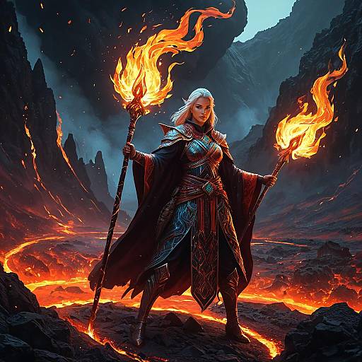 Mystical Fire Mage in Volcanic Crater