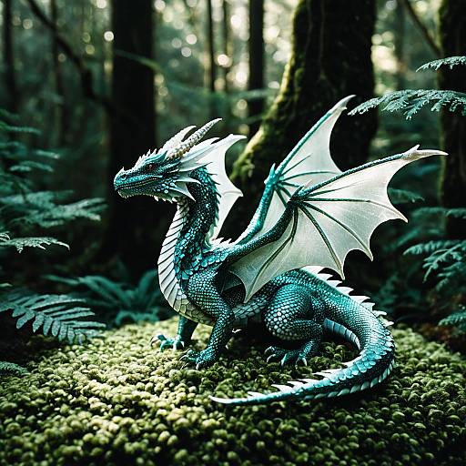 Teal Dragon with Translucent Wings in Forest