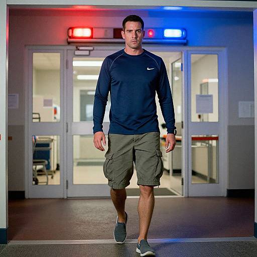 Man at ER Entrance in Athletic Wear