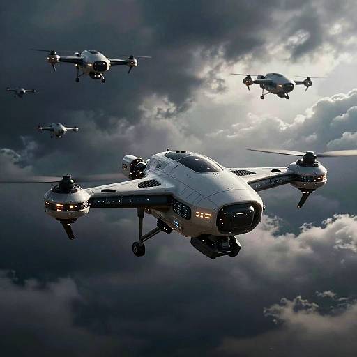 Futuristic Drones in Dystopian Sky