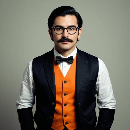 Formal Man in Orange Vest and Bow Tie