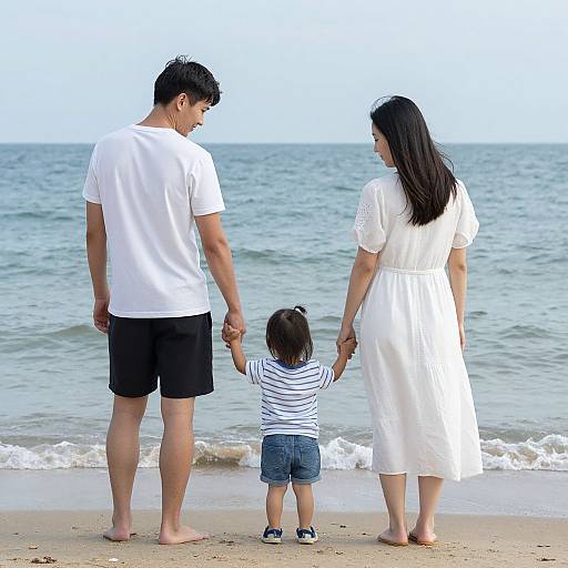 Family Holding Hands on Seashore