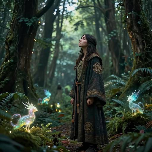 Mystical Explorer in Enchanted Forest