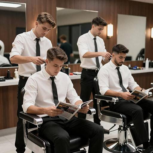 Barbershop Scene with Focused Customers