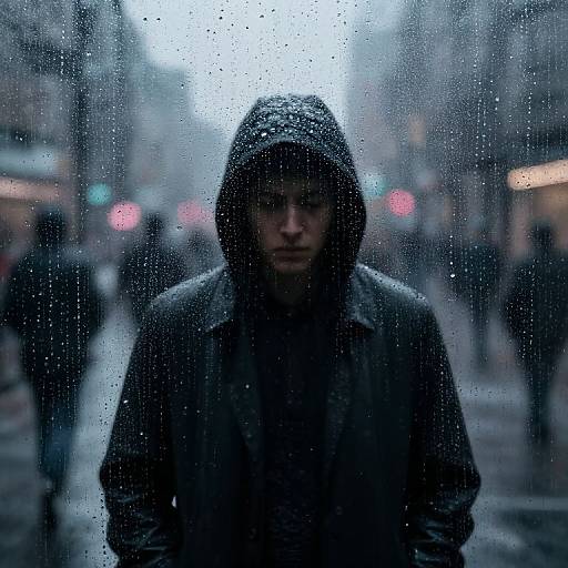 Ostracized Figure Behind Rainy Glass