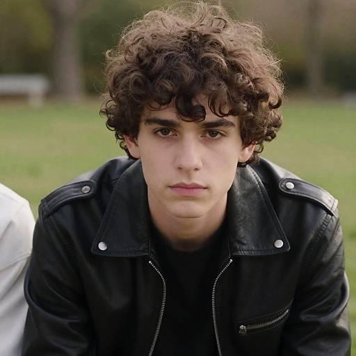 Young Man in Black Leather Jacket
