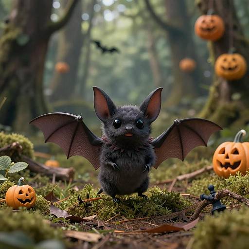 Cute Spooky Bat in Lush Forest