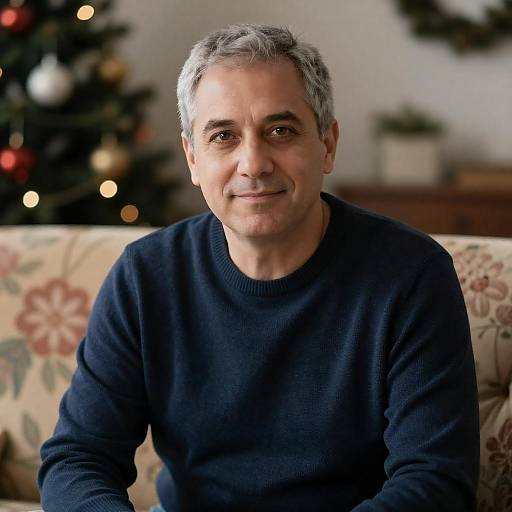 Middle-Aged Man on Floral Couch