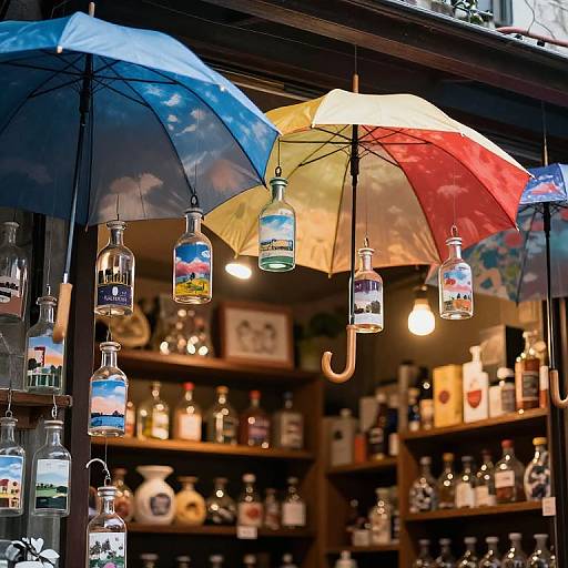 Dreamlike Umbrellas in Quaint Shop