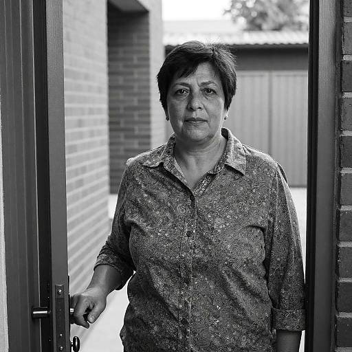 Middle-Aged Woman at Doorway in B&W