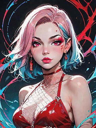 Stylish young woman in vibrant red mesh bodysuit