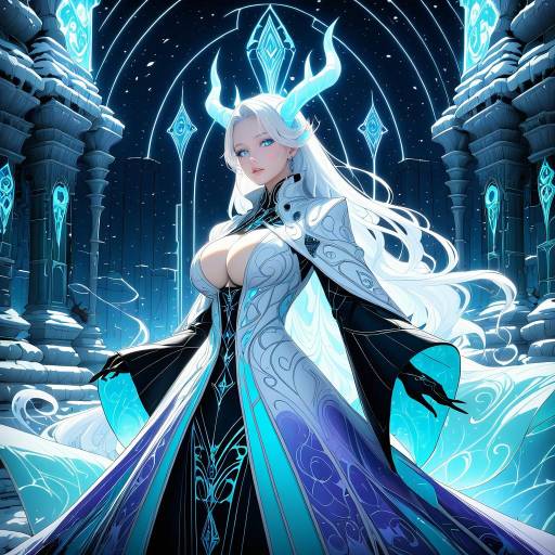 Elegant Noble Sorceress in Winter Ruins