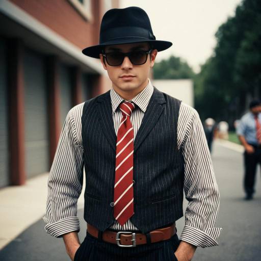 Man in Mob Boss Costume with Red Striped Tie