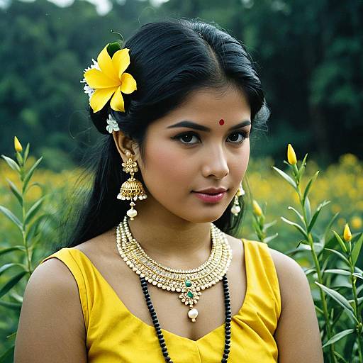Vishu Celebration Outfit with Floral Jewelry