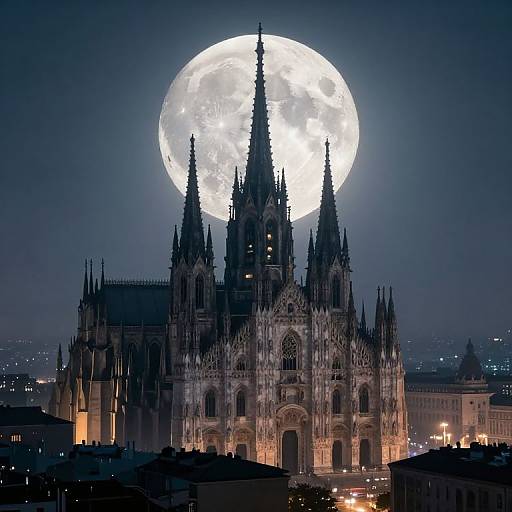 Colossal Cathedral Under Luminous Moon