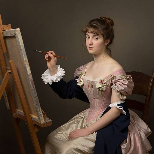 Vintage Portrait Painter in Elegant Gown
